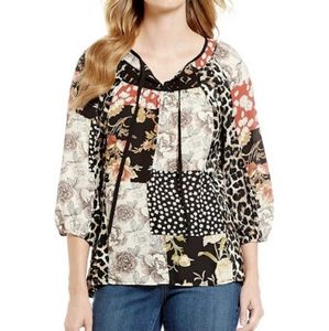 Figueroa Flower Boho Animal Print Tunic Blouse S